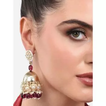 Традиционные женские серьги Jhumki из желтого золота с винными бусинами в форме капли Kundan