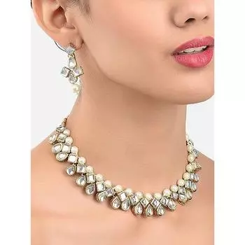 Традиционный комплект ожерелья Kundan & Pearls золотого тона для женщин
