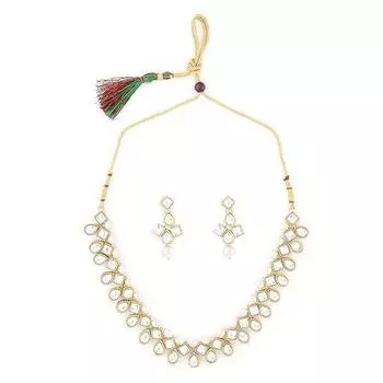 Традиционный комплект ожерелья Kundan & Pearls золотого тона для женщин