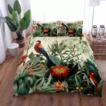 Традиционный комплект постельного белья с изображением птиц и цветов в пастельных тонах, размер King Queen Double Full Twin Single Size 140x210cm