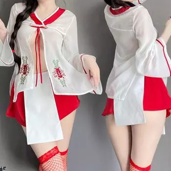 Традиционный японский комплект сексуального нижнего белья кимоно для женщин с вышивкой, перспектива, открытая грудь, пижамы, милая игра ханьфу, косплей, униформа One Size