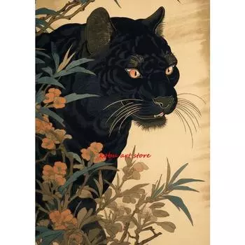 Традиционный японский Укиё-э Лев Волк Рысь Лиса Винтажный Постер с Животными Принт Холст Картина Настенная Картина для Комнаты Домашний Декор 21cm30cm NoFrame