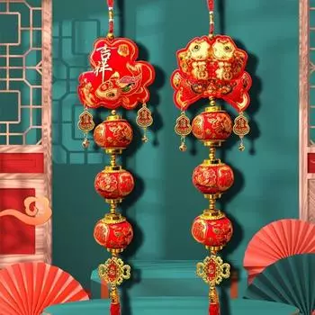 Традиционный узел Двойная рыба Красный фонарь Флокированная ткань Китайский узел Украшения Весенний фестиваль 2