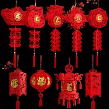 Традиционный войлочный красный фонарь 3D FU фонарь с персонажами Декоративный китайский красный фонарь на Новый год Style 7