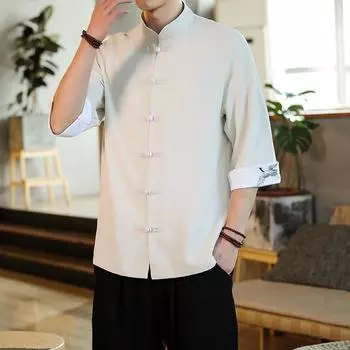 Traditional Chinese Style Mens Vintage Short Sleeve Shirts Summer Crane Embroidery Top Kung Fu Collar Shirt XXXXL белый
