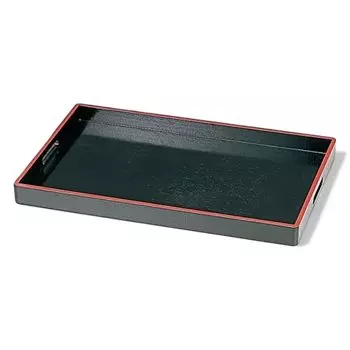 Traditional Japanese 2 Shaku Black and NP J-kitchens Placemat, Tray, Wooden, Side-Trimmed, Red,