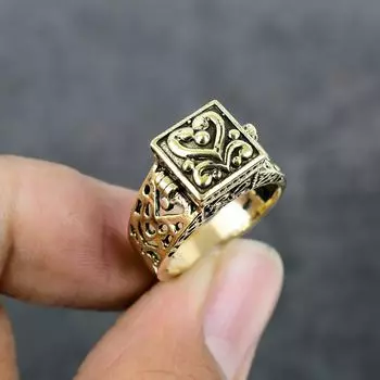 Traditional Look Handmade Brass Jewelry Poison Ring Size 7.5 m2U76