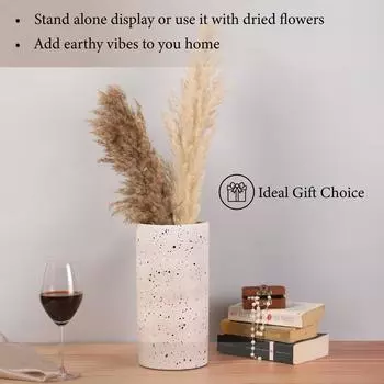 Traditional Terracotta Round Table Vase 11 - Decorative White Flower Vases for Living Room Office Bookshelf Decoration