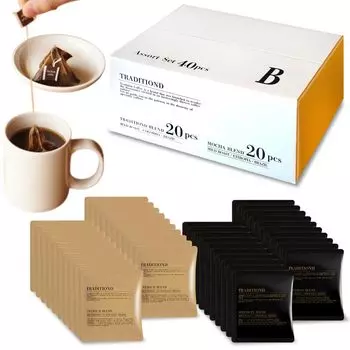 TRADITIOND COFFEE Чайные пакетики для кофе в капельном виде, набор из 40 штук, чайные пакетики в капельном виде, специальная кофейная смесь, большой размер 10 г x 40 пакетиков, набор в ассортименте [B] (40