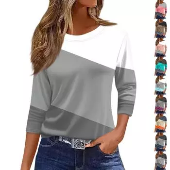 Traf 2024 Mujer женская мода повседневная круглая горловина рукав 3/4 свободная принтованная футболка женская верхняя одежда для женщин рубашка для женщин S