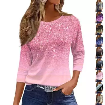 Traf 2024 Mujer женская мода повседневная круглая горловина рукав 3/4 свободная принтованная футболка женская верхняя одежда для женщин рубашка для женщин S