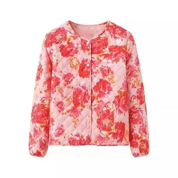 TRAF GAL 2024 осень элегантный цветочный принт женская хлопковая стеганая куртка зимнее однобортное свободное пальто женская верхняя одежда Y2K S