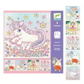 Трафарет DJECO Jeko Kawaii Land Трафарет для рисования Симпатичный лист для рисования Трассировка Сказка Монтессори 3 года 4 года 5 лет 6 лет Девочки