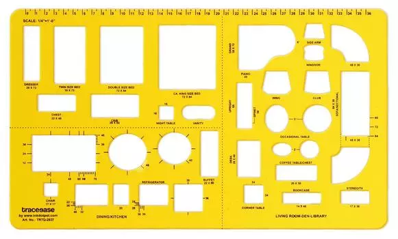 Трафарет для архитектурного моделирования дома Traceease, шаблон вырезов для дизайна интерьера дома с символами рисования, инструмент для измерения крафта 10 X 6 Inches жёлтый