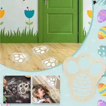 Трафарет для следа пасхального кролика, полое яйцо, многоразовый прочный деревянный шаблон для украшения пола в помещении и на открытом воздухе, шаблон следа лапы пасхального кролика