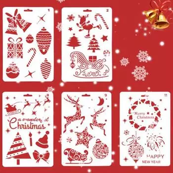 Трафарет для торта на рождественскую тематику, выдолбленный декоративный ПЭТ, Рождественская помадка для торта, сетчатый штамп с тиснением U