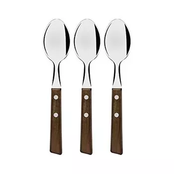 Tramontina 22203/300 Traditional Heavy Duty Natural Wood Pattern Table Spoon, 7.5 inches (19 cm), Set of 3, Cutlery, Blister Pack, Lightweight, Natura
