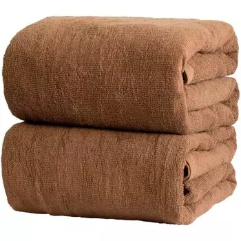 Tramparan Commercial Bath Towel 200cm Large Bath Towel Set of 2 Same Colors (Brown)