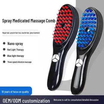 Трансграничная электрическая массажная расческа: Многофункциональный массажер для кожи головы с красным/синим светом для роста волос и предотвращения выпадения волос. чёрный/белый