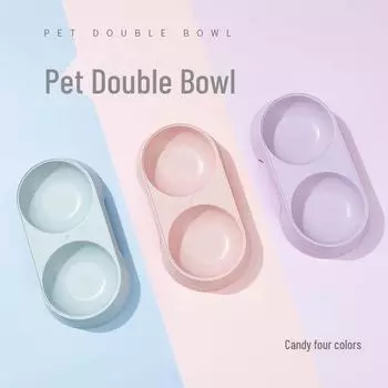 Трансграничная двойная миска для кошек: Пластиковая миска для корма и воды для домашних животных на высоких ножках синий