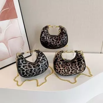 Трансграничная европейская и американская ручная сумка для пельменей в стиле ретро для женщин в 2024 году, новая модная сумка через плечо с леопардовым принтом и цепочкой на одно плечо