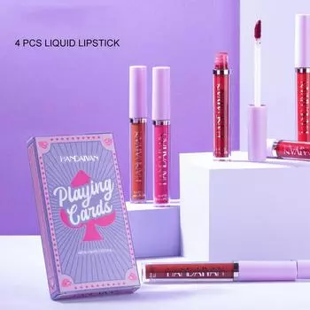 Трансграничная губная помада для покера, 4 комплекта, матовая матовая поверхность, прочная, водонепроницаемая, не размазывается, антипригарная помада, помада, помада #1