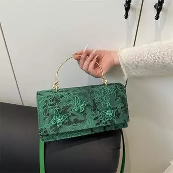 Трансграничная кружевная сумка женская 2025 новая бабочка вышитая маленькая квадратная сумка модная сумка через плечо зелёный