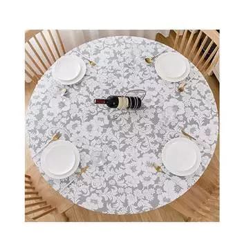 Трансграничная лента из ПВХ, деревянная утолщенная прозрачная пластиковая скатерть с принтом, эластичная маслостойкая круглая скатерть на флисовой подкладке, водонепроницаемая 95-112cm