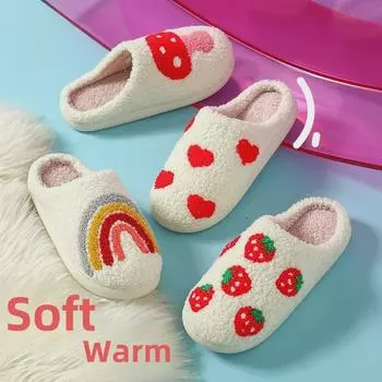 Трансграничная любовь: Уютные бархатные тапочки-грибы из меха для мужчин и женщин — милые и теплые для осени и зимы 42-43 красный