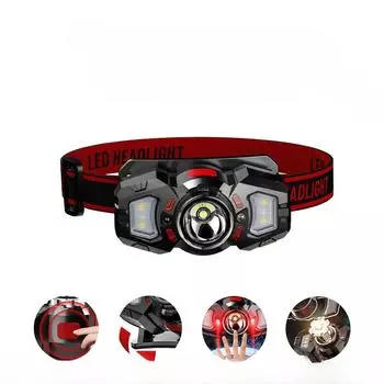 Трансграничная новая фара с датчиком волны, светодиодная + COB, двойной источник света, большая емкость, сильный светильник, уличный светильник для рыбалки