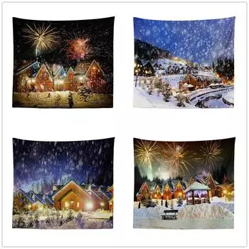 Трансграничная поставка Скандинавский рождественский городок Снежный фейерверк Пейзаж Гобелен Дом 100x75cm