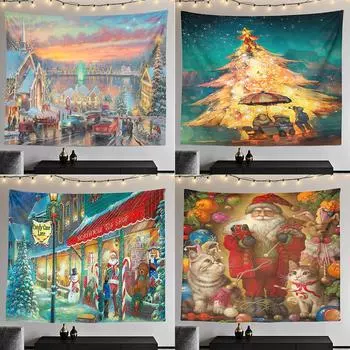 Трансграничная Рождественская елка Гобелен Санта-Клаус Висит Ткань Фоновая Ткань Цифровая Печать 100x75cm