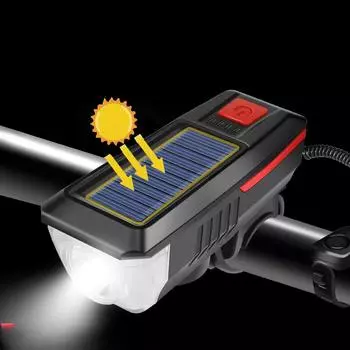 Трансграничная солнечная велосипедная звуковая лампа с электрическим дисплеем T6 Сильный свет фар для ночной езды USB-зарядка Твитер Свет чёрный