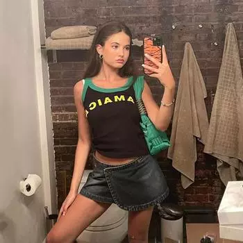 Трансграничная внешняя торговля, контрастная цветная майка с буквенным принтом для женщин, Spicy Girls, весна/лето, новый облегающий короткий топ обнаженного цвета для женщин, лето S чёрный