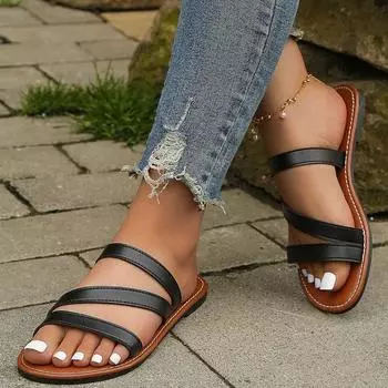 Трансграничная женская обувь большого размера летняя женская верхняя одежда три слова с плоскими тапочками женские сандалии женские 36 чёрный
