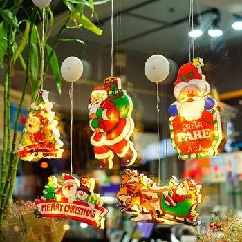 Трансграничное новое светодиодное рождественское украшение, свет Санта-Клауса, снеговика, лося, окна на присоске, свет праздника Cartoon Santa Claus