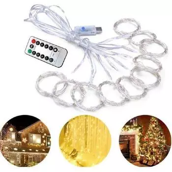Трансграничное яркое цветное освещение300Лампа3М*3М USBЛампа из медного провода с пультом дистанционного управления Лампа для штор Рождественская праздничная строка теплый белый