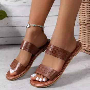 Трансграничные европейские и американские сандалии большого размера, однотонные, весна-лето, с круглым носком, с толстой подошвой, модная повседневная верхняя одежда с одним словом, женские 36 чёрный