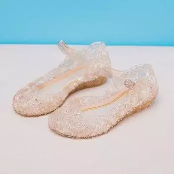 Трансграничные летние босоножки с кристаллами для девочек из серии Frozen Princess Elsa - Туфли на высоком каблуке в стиле Золушки Size 29 золотой