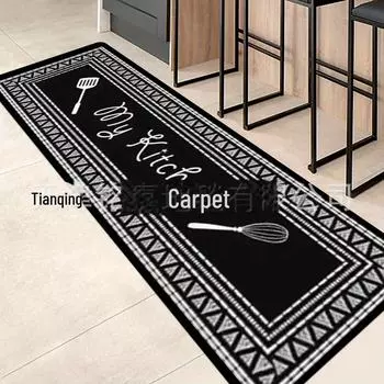 Трансграничные лидеры продаж - напольные коврики Crystal Velvet - грязеотталкивающие, износостойкие, нескользящие коврики - комбинированные кухонные коврики с длинными полосками и английскими буквами 40*60cm