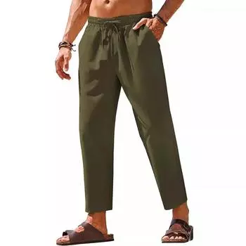 Трансграничные мужские льняные повседневные брюки Amazon, эластичная талия, брюки на кулиске, йога, пляжные, летние S