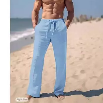 Трансграничные Новые Мужские льняные Четырехсезонные пляжные брюки на кулиске с эластичной талией, прямые, удобные и дышащие S