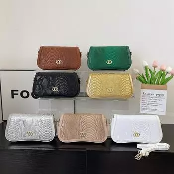 Трансграничные сумки, элитные и изысканные, новые женские сумки начала осени 2023 года, багеты с крокодиловым узором, диагональные сумки на одно плечо 25*8*14 золотой