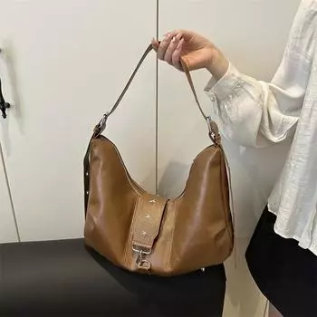 Трансграничные сумки женские сумки большие сумки сумки на ремне 2025 новые повседневные сумки подмышки сумки в стиле ретро пельмени чёрный