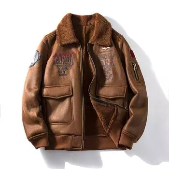 Трансграничный американский ретро-костюм летчика ВВС с мехом и интегрированным мехом плюс бархат плюс P XL коричневый