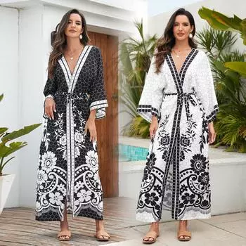 Трансграничный европейский и новый кардиган кимоно бикини солнцезащитный крем большого размера платье купальник верхняя блузка 3898 one size