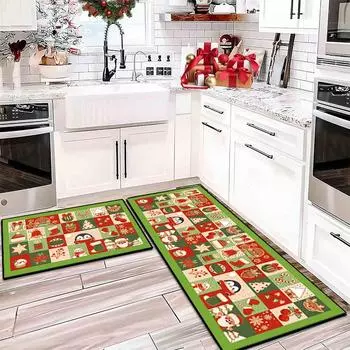 Трансграничный милый пряничный человечек Рождественский кухонный коврик для дома Нескользящий и грязезащитный коврик для туалета Впитывающий коврик для двери 40X60and40X120CM