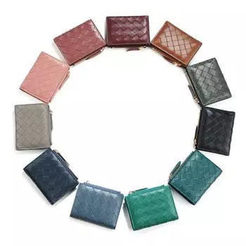 Трансграничный модный короткий женский кошелек + овчина, ручная работа, короткий зажим + многослотовый настоящий кошелек для пикапа для женщин 11.5x2x8.5cm вино красного