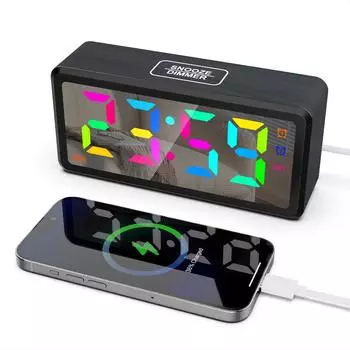 Трансграничный Новые светодиодные часы с текстурой дерева RGB Изменение цвета затемнение Летнее время Воскресенье Настольный электронный будильник