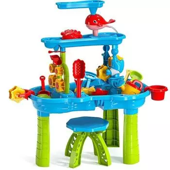 Трансграничный новый трехслойный детский пляжный водный стол большой уличный и внутренний интерактивные игрушки для родителей и детей оптовая продажа Amazon синий